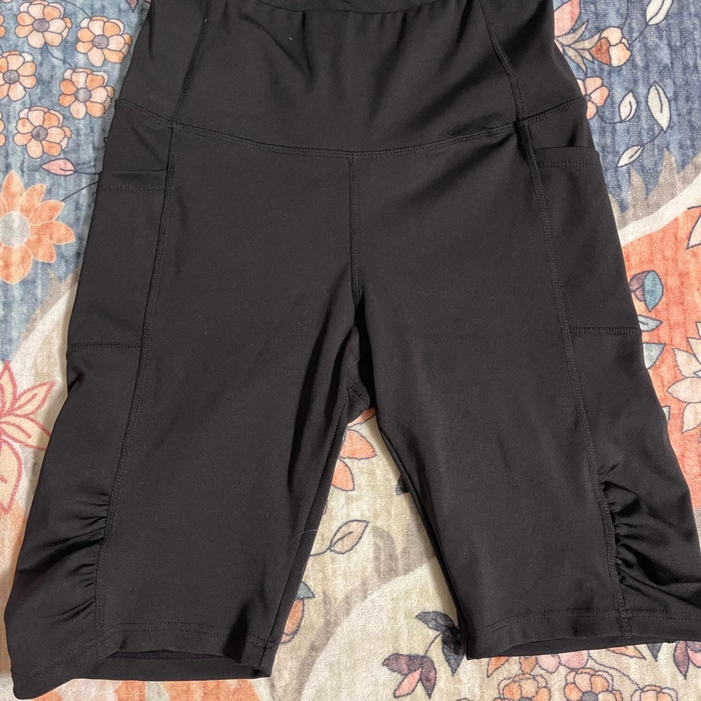 Kay Unger Black Bike Shorts with Seam Detailing